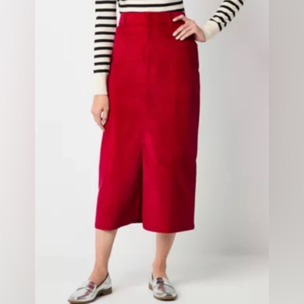 NEW Liz Claiborne Red Velvet Midi Skirt